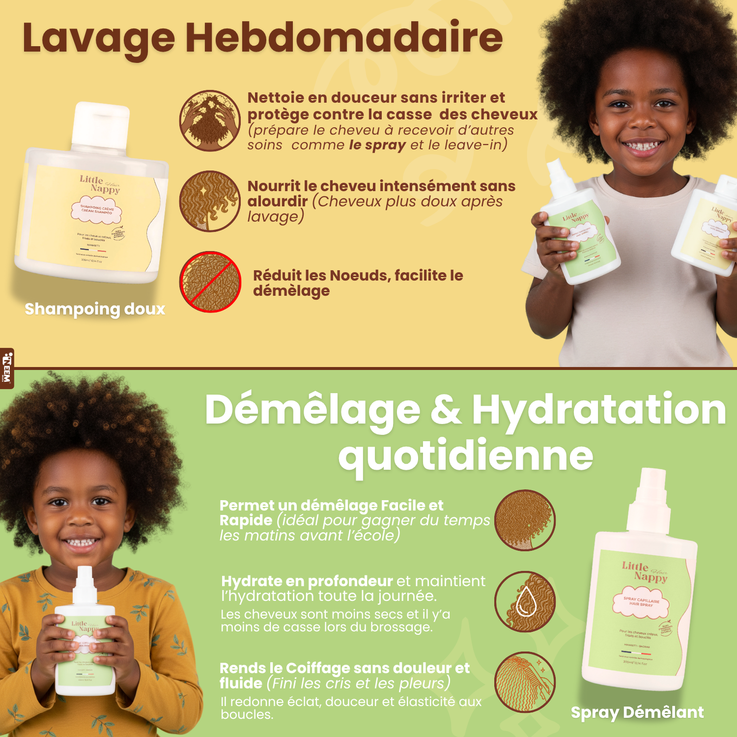 Gamme complète Little Nappy Hair dès 3 ans- 4 produits. Littlenappyhair