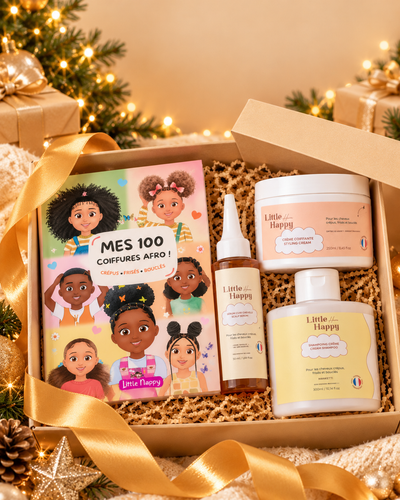 Coffret cadeau de Noël Little Happy Hair : 3 soins et livre Mes 100 coiffures afro